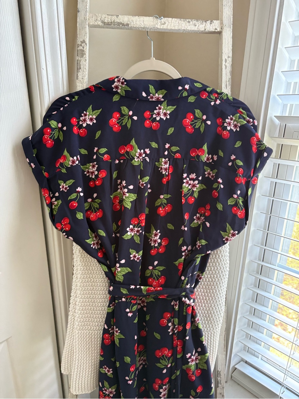 Draper James Navy Cherry-Print Midi Shirt Dress - Picture 5 of 7
